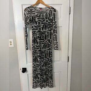 Vince Camuto Geo Mesh Printed Midi Dress
